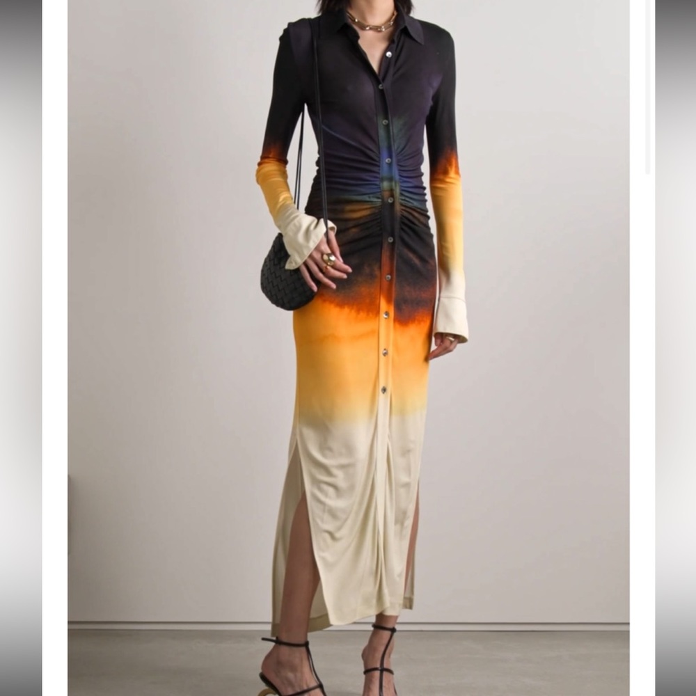 ALTUZARRA Claudia ruched tie-dyed jersey maxi shirt dress